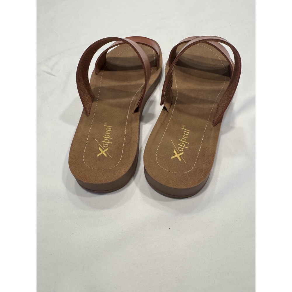 X-Appeal Sandals Womens 7 Brown Faux Leather Double Strap Slide Slip On Flat - Picture 3 of 5